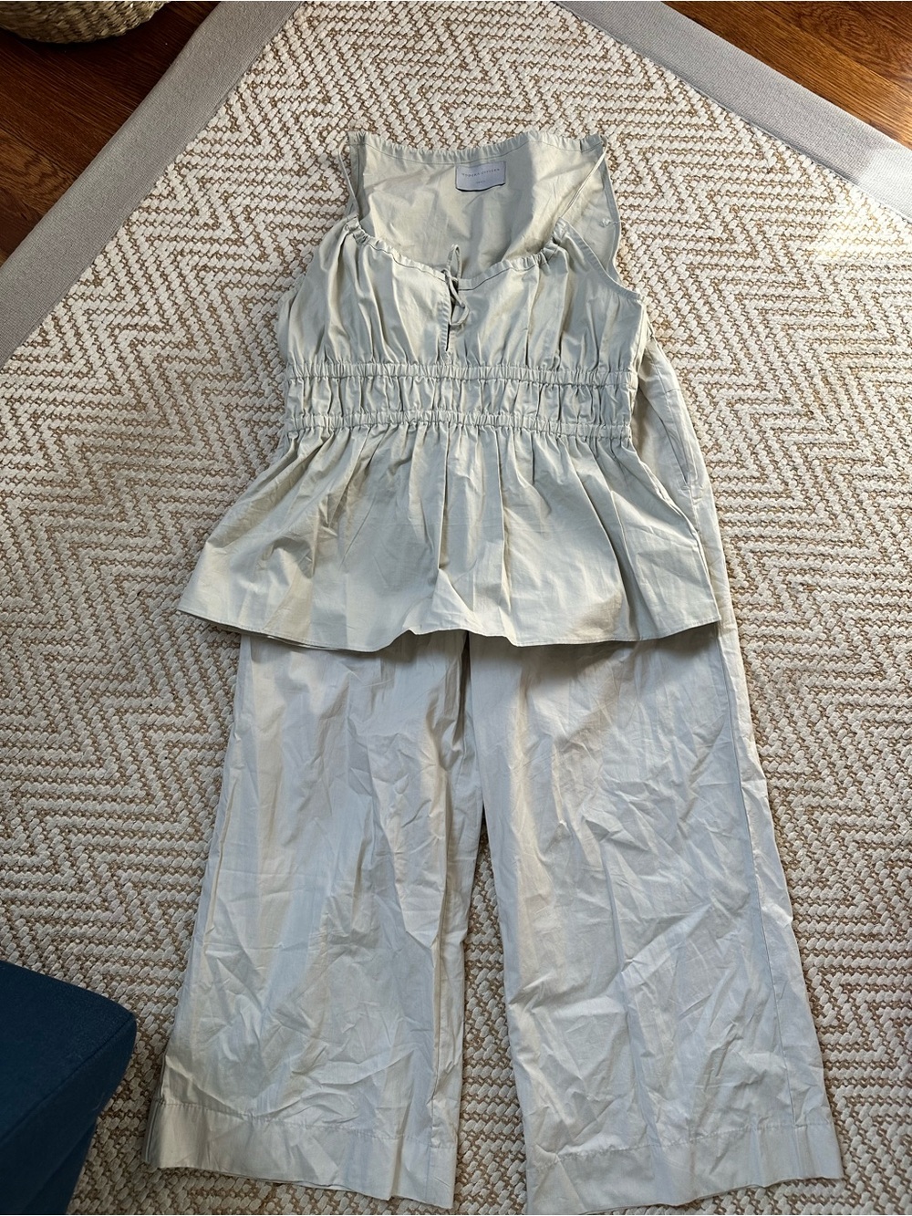 Light Cream Wide-Leg Set with Smocked Waist